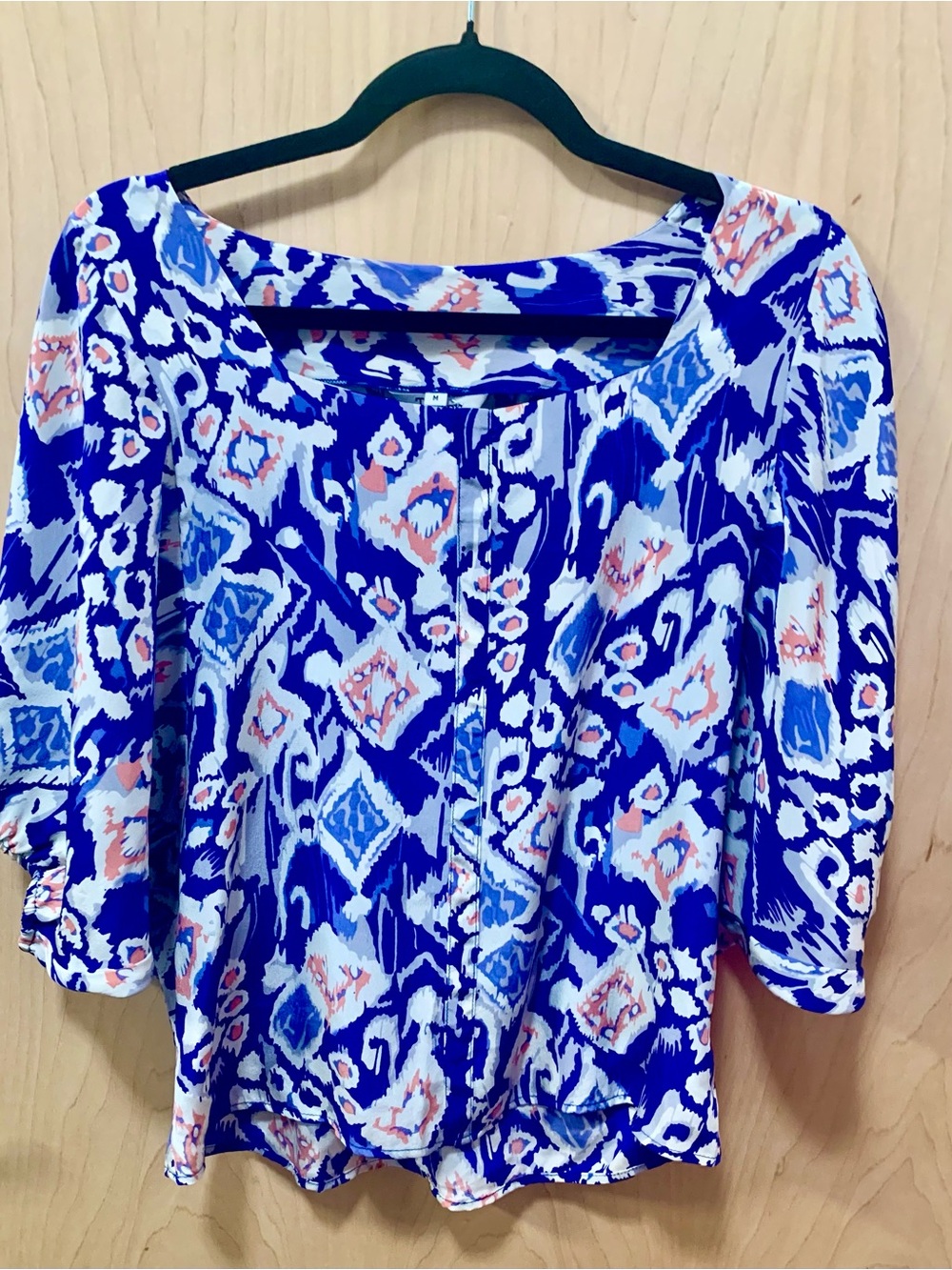 Tucker Blue Ikat Print Blouse 3/4 Sleeve